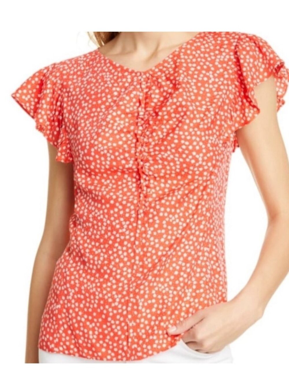 Rebecca Taylor Malia Red Floral Print Silk Blend V Neck Top Size 6